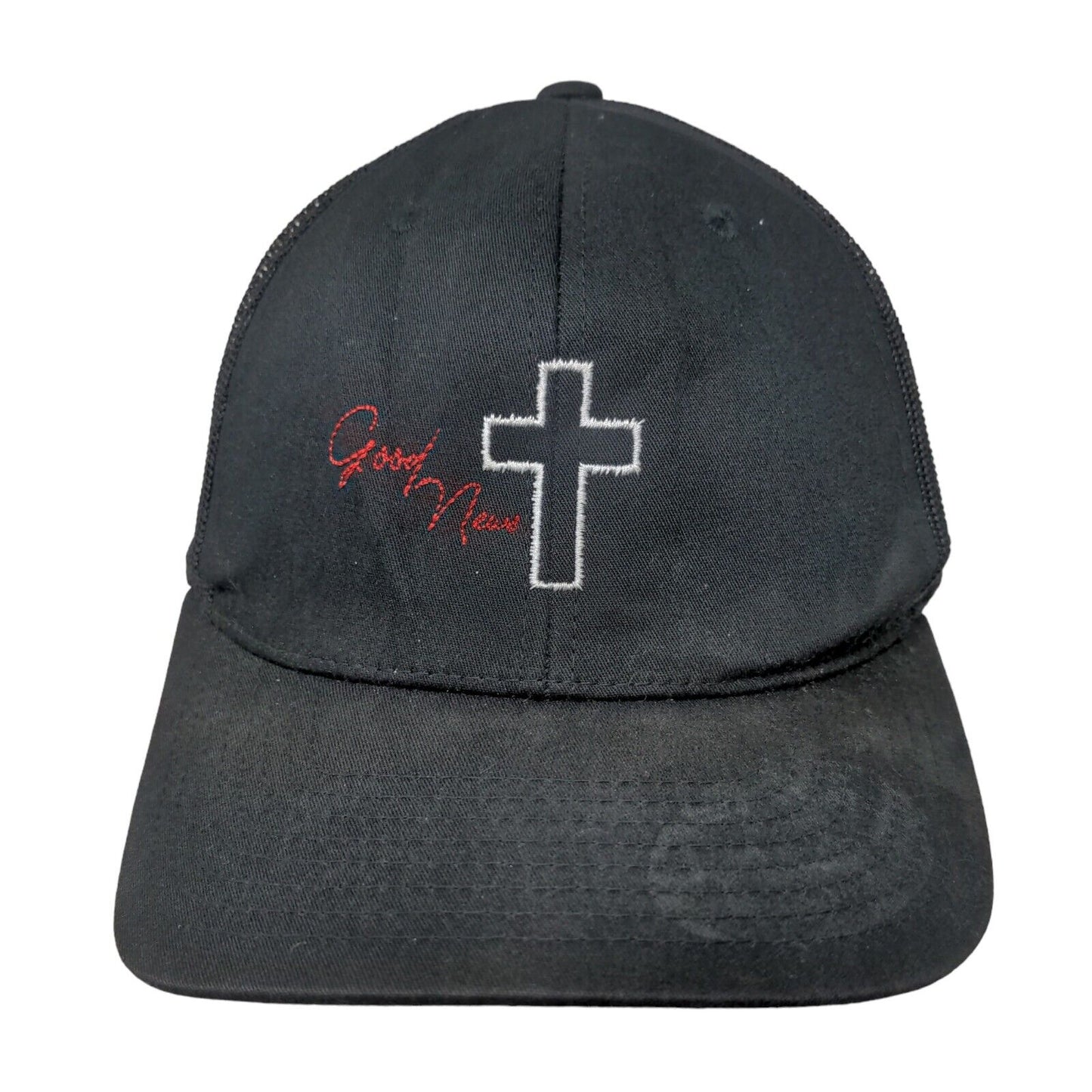 Good News Snapback Trucker Hat Black One Size Adjustable Mesh Back Yupoong