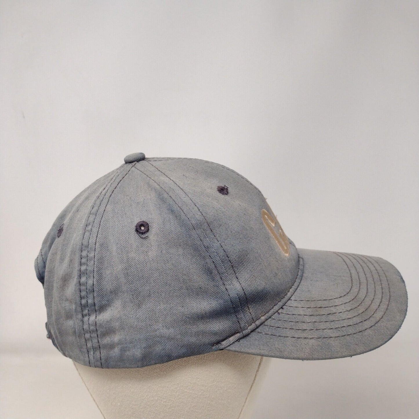 CAT Strapback Hat Blue One Size Solid Embroidered 6 Panel Vent Holes