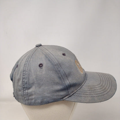 CAT Strapback Hat Blue One Size Solid Embroidered 6 Panel Vent Holes