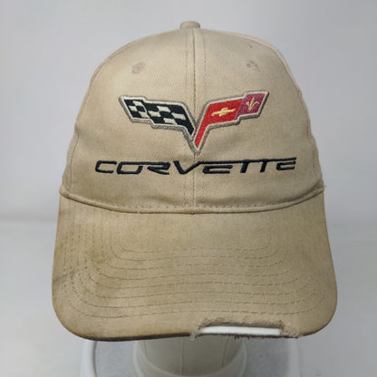 Corvette Strapback Hat Tan OSFM Embroidered Adjustable Vent Holes Distressed