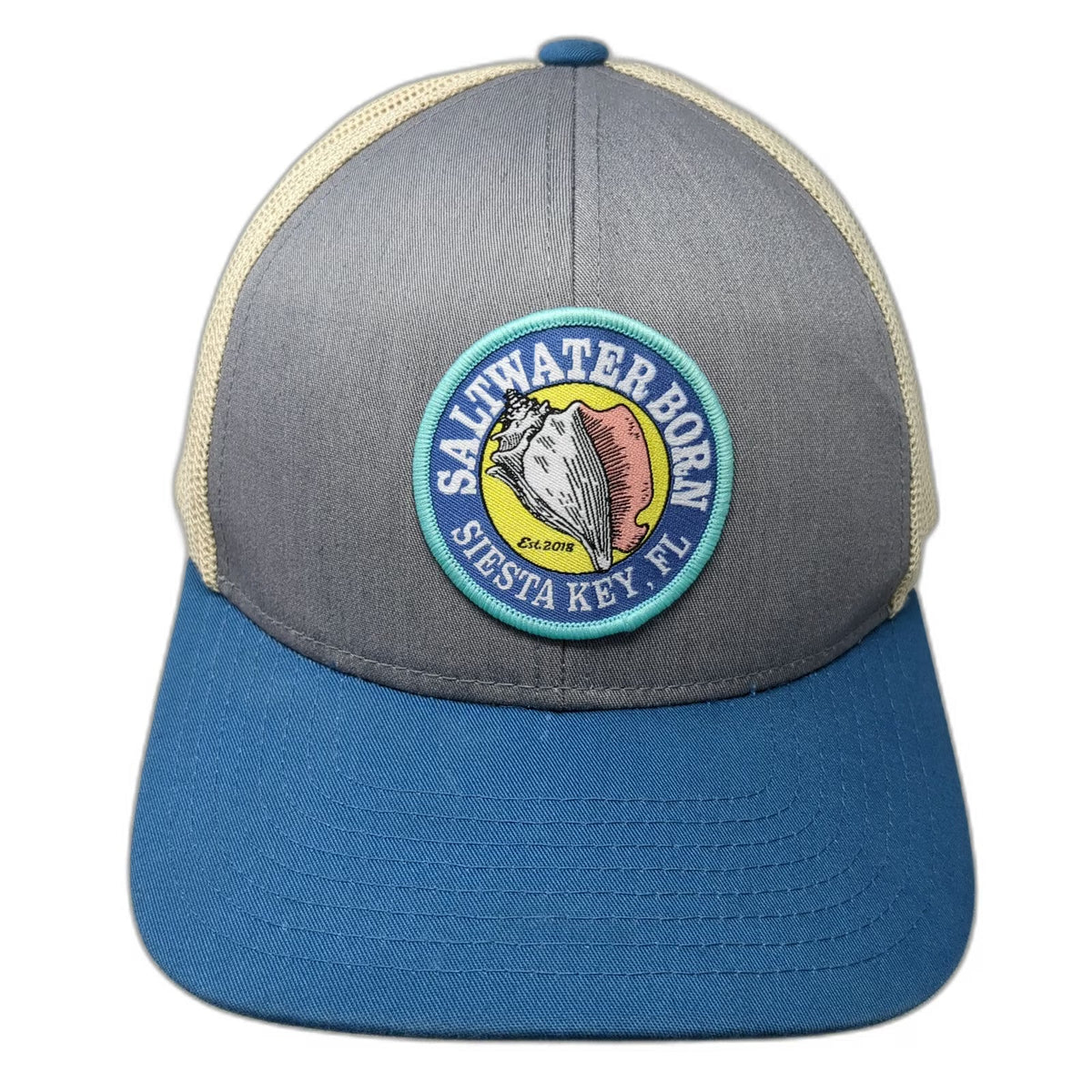 Pacific Headwear Gray Trucker Hat One Size Saltwater Born Siesta Key Shell Mesh
