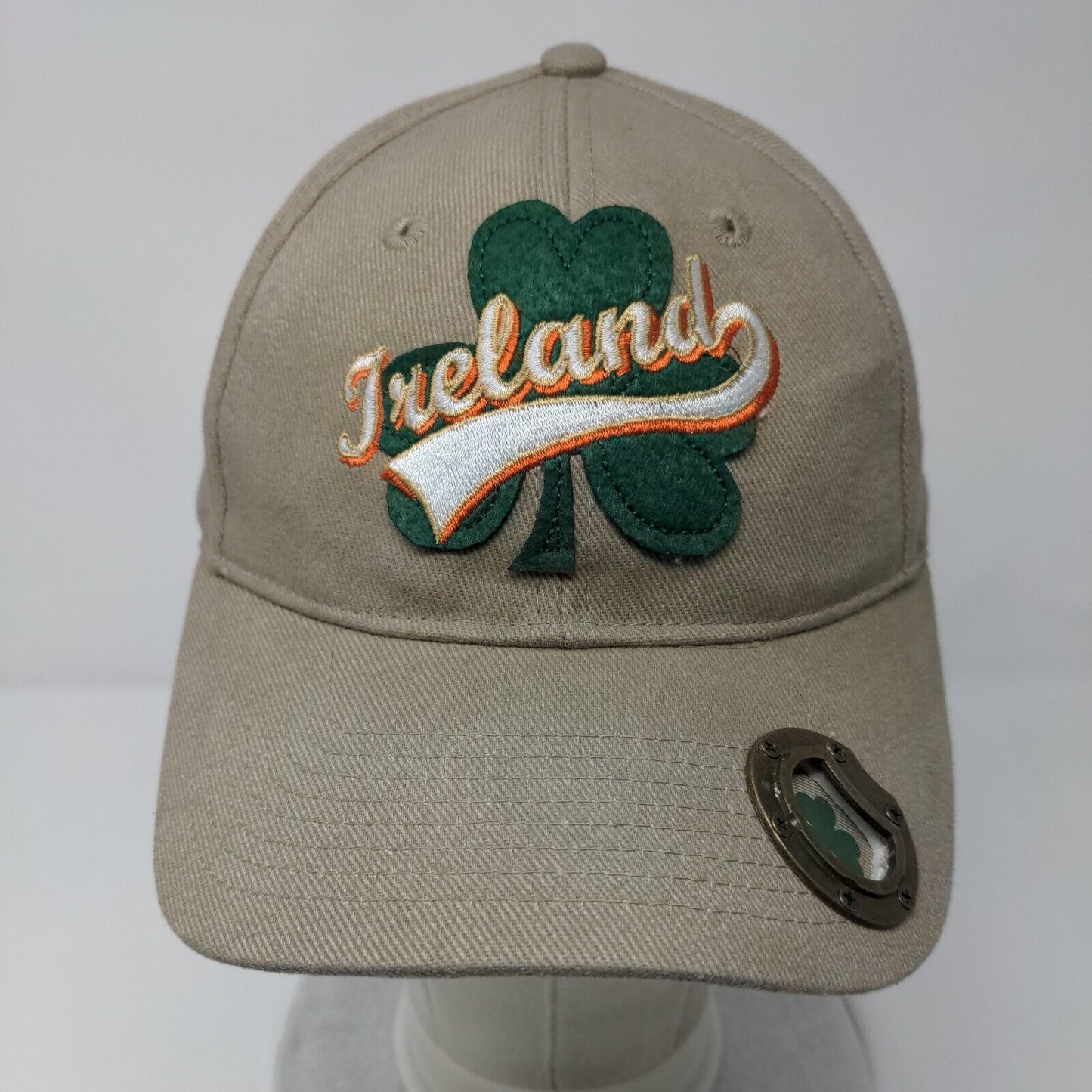 Ireland Shamrock Clover Strapback Hat Tan One Size Bottle Opener
