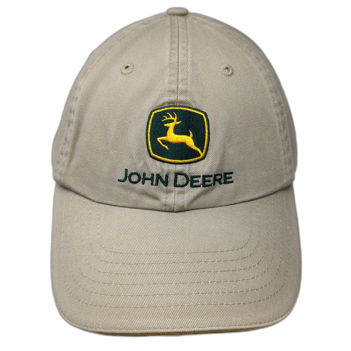 K-Products John Deere Baseball Cap Beige OSFM Hat Slideback Cotton Green Logo