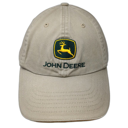 K-Products John Deere Baseball Cap Beige OSFM Hat Slideback Cotton Green Logo