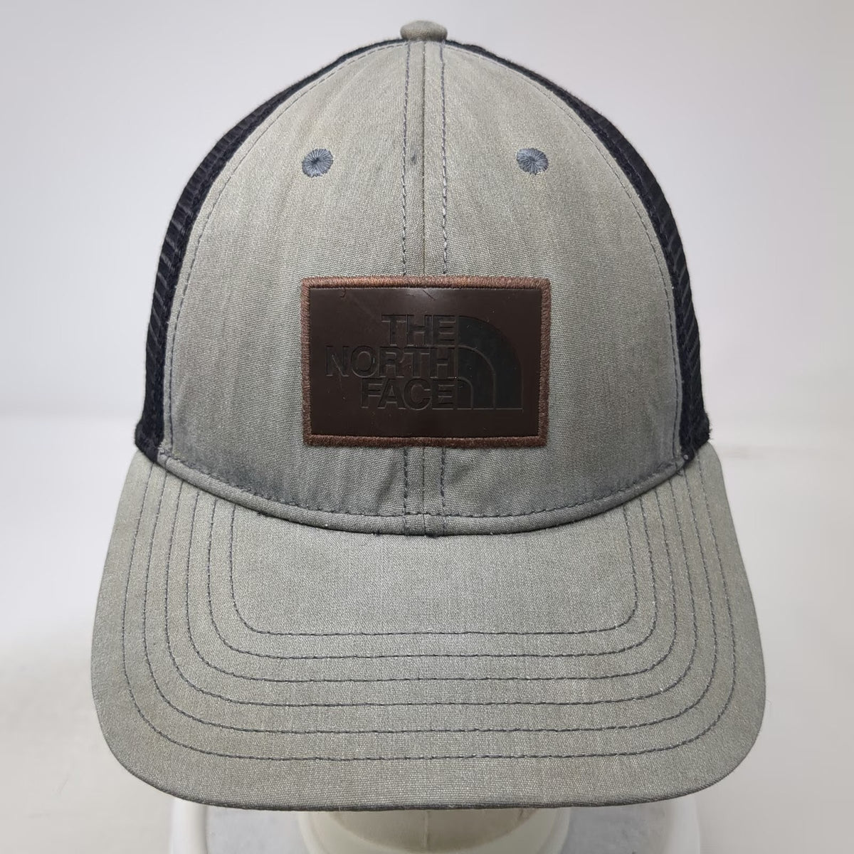 The North Face Trucker Hat Gray One Size Brown Logo Patch Mesh Back Snapback