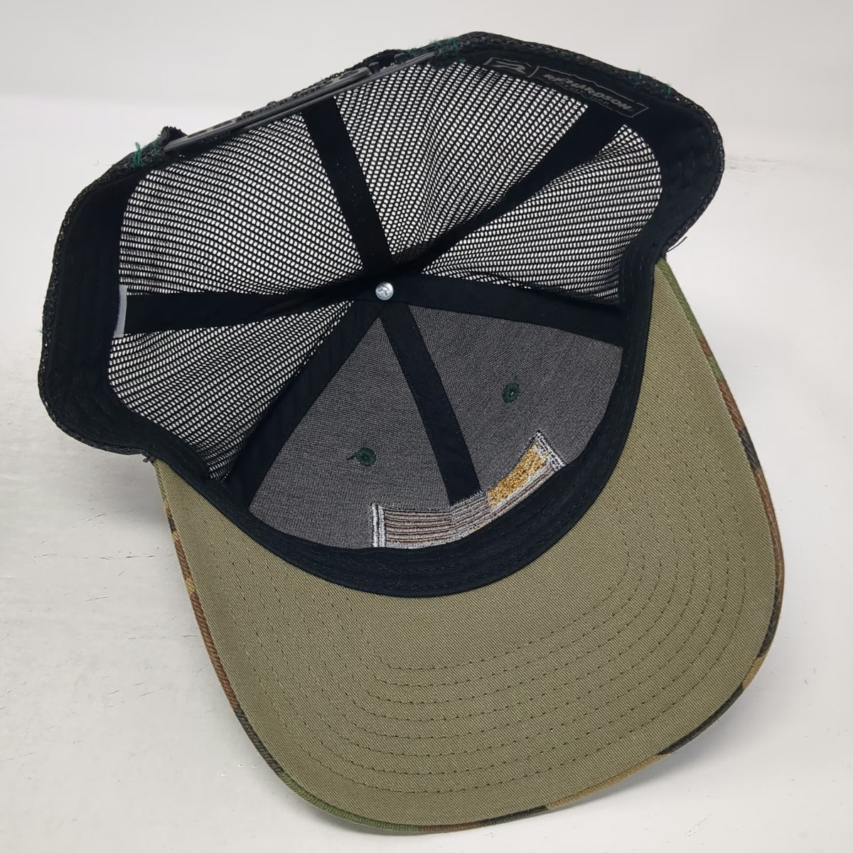 Richardson Trucker Hat Green Camo One Size American Flag Lund Mesh Back Snapback