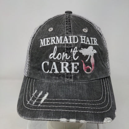 Mermaid Hair Don't Care Strapback Mesh Back Trucker Hat Gray OSFA