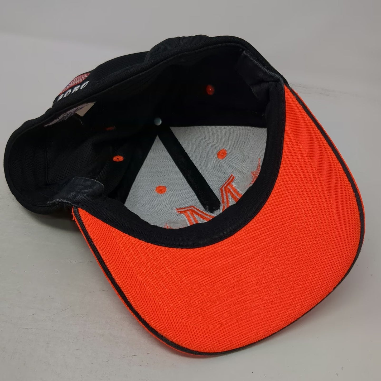 Marlboro Baseball Cap Black Orange S/M American Flag Performance Mesh Fitted Hat