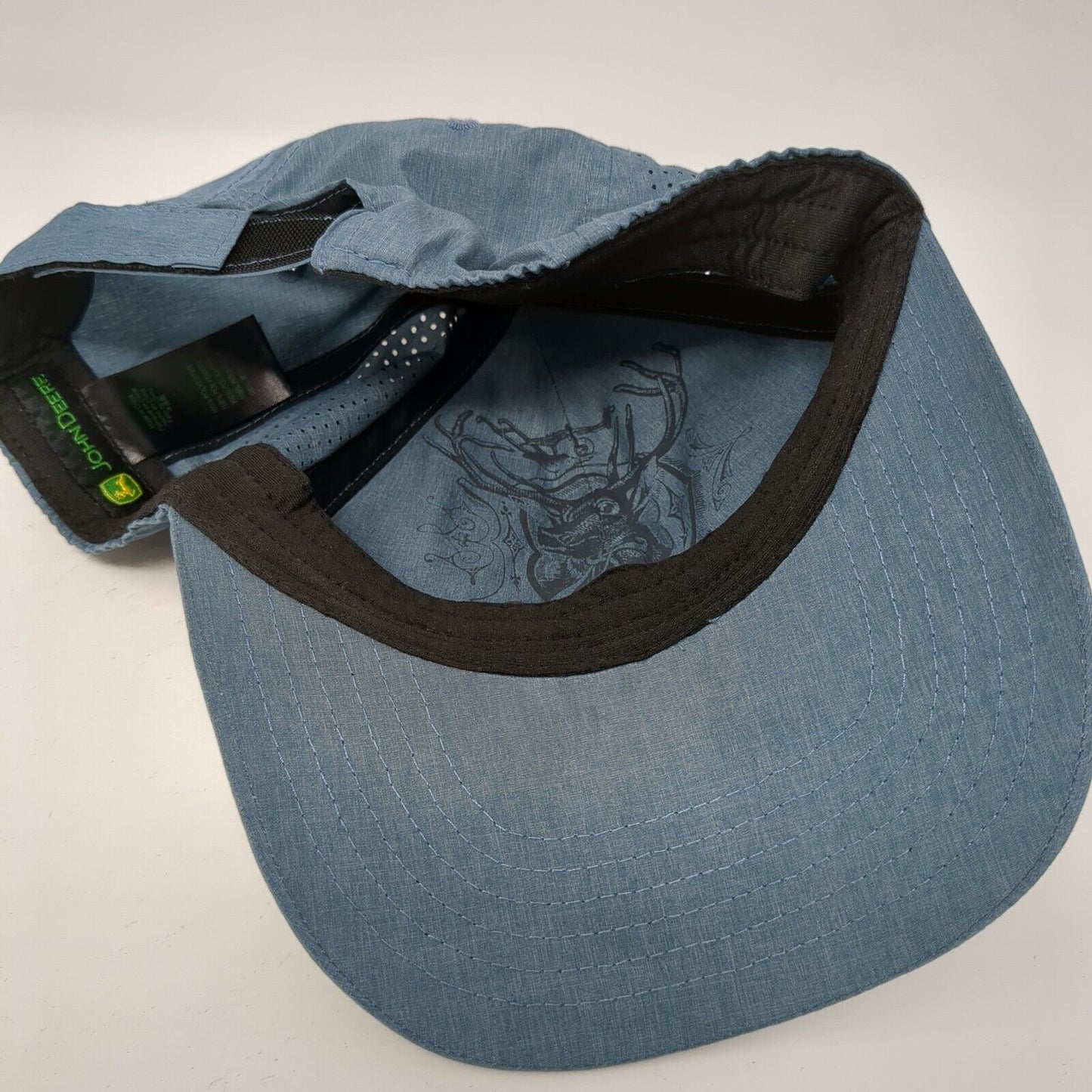 John Deere Strapback Hat Blue One Size Adjustable Laser Cut Perforated