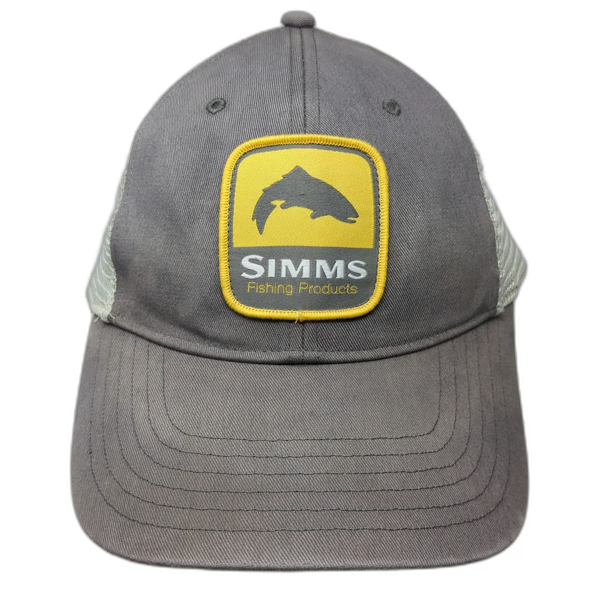 Simms Trucker Hat Gray One Size Mesh Back Fish Patch Snapback Fishing Outdoors