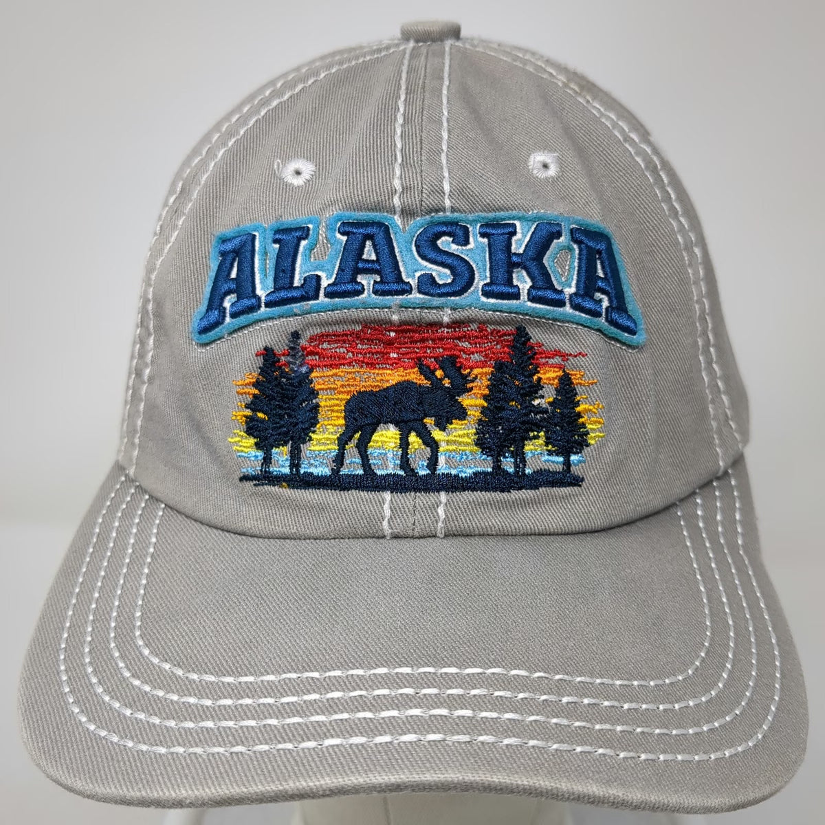 Wear U Been Baseball Cap Gray One Size Alaska Moose Sunset Contrast Stitch Hat