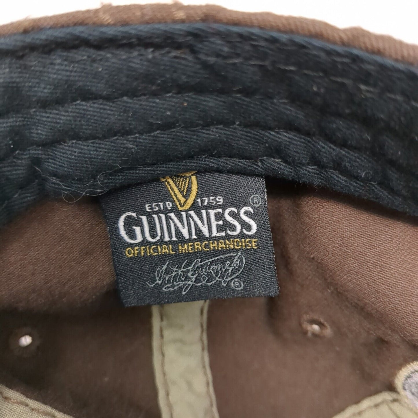 Guinness Slideback Hat Brown One Size Adjustable Embroidered 6 Panel Cotton