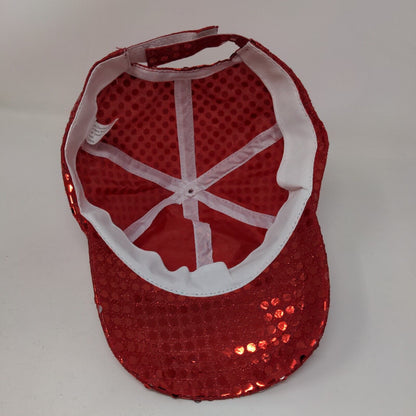 Sequin Star Strapback Hat Red One Size Adjustable Lightweight 6 Panel Blank