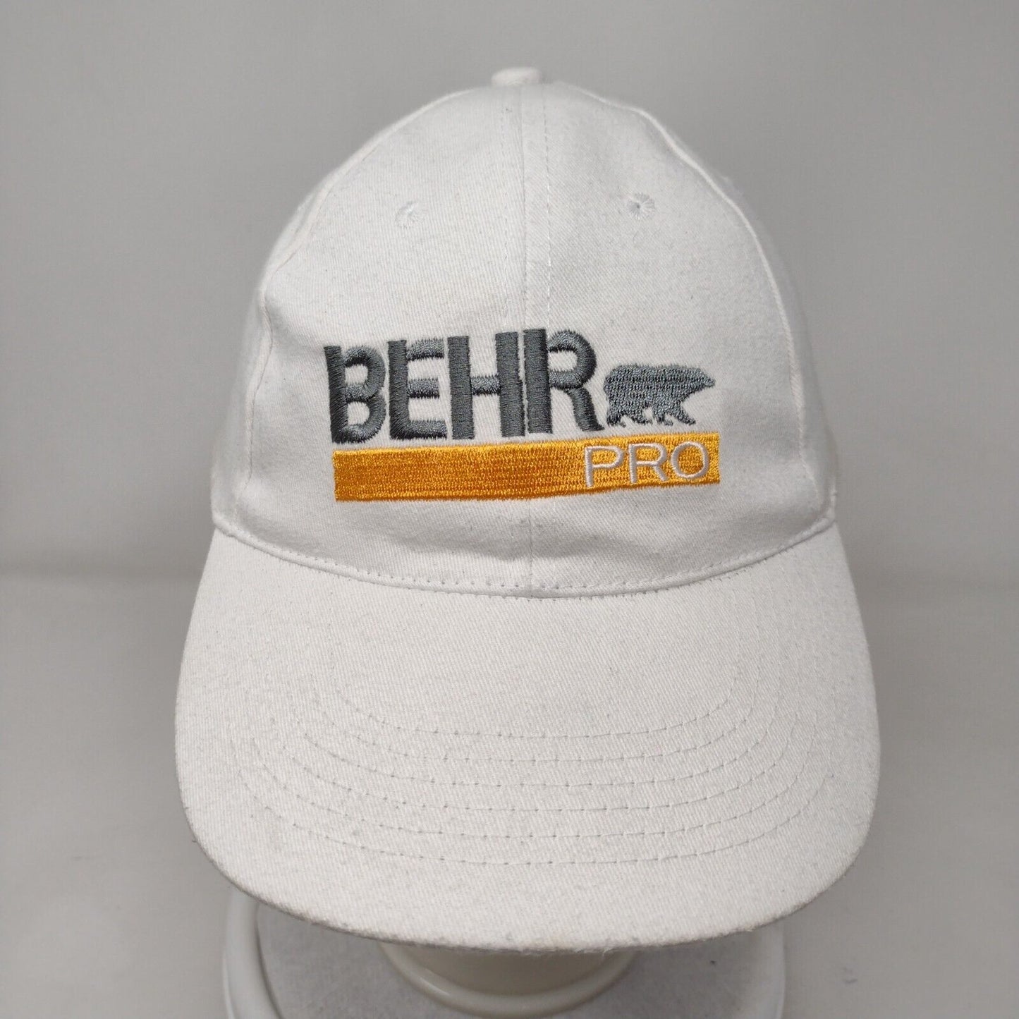BEHR Pro Strapback Hat White One Size Adjustable Embroidered Vented Holes