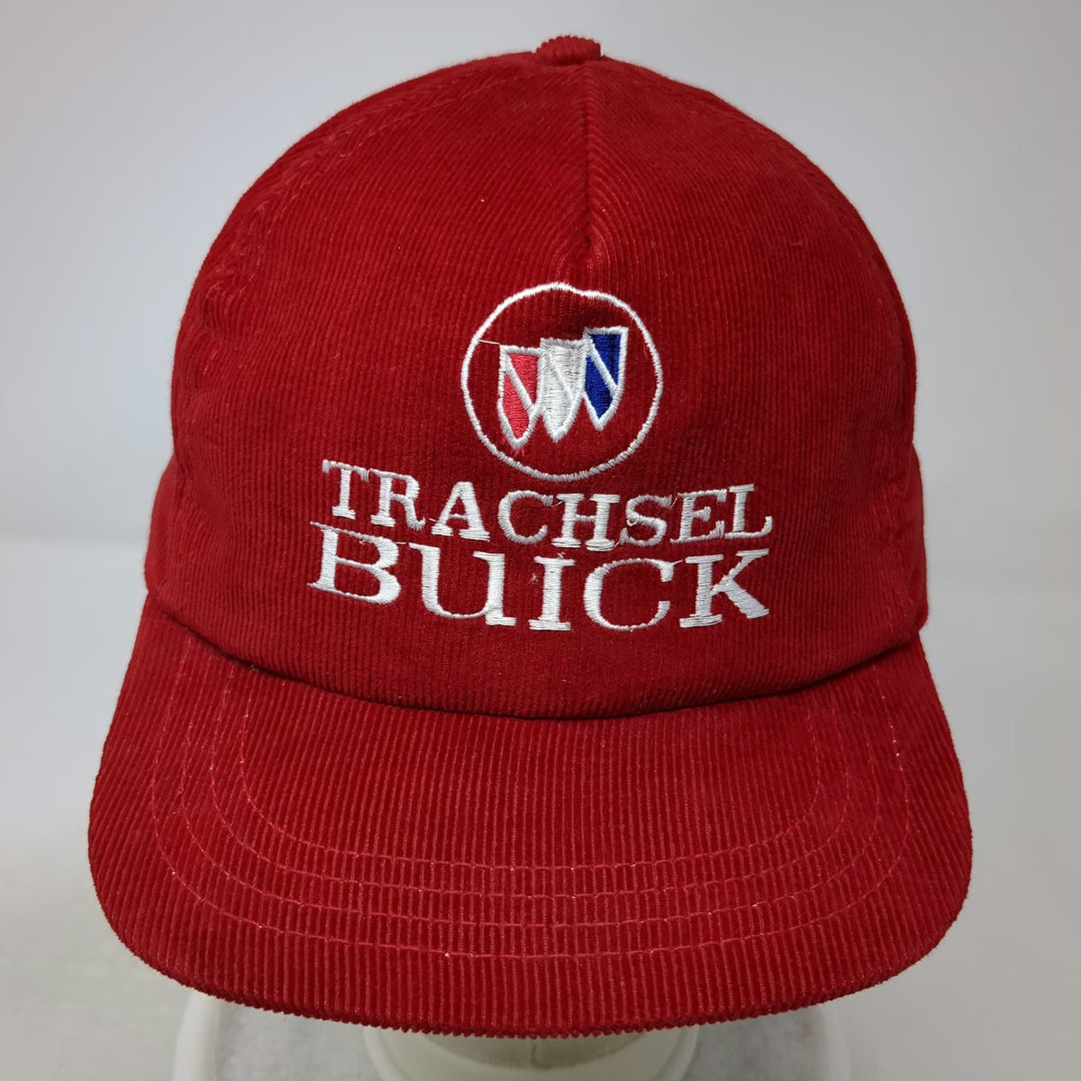 Trachsel Buick 5 Panel Red Hat One Size Corduroy Snapback Made in USA Logo