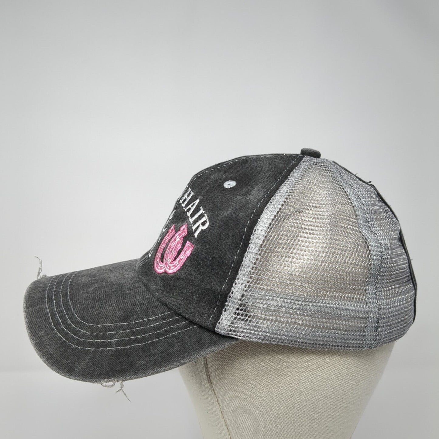 Barn Hair Don't Care Ponyback Trucker Hat Gray OS Adjustable Mesh Distressed