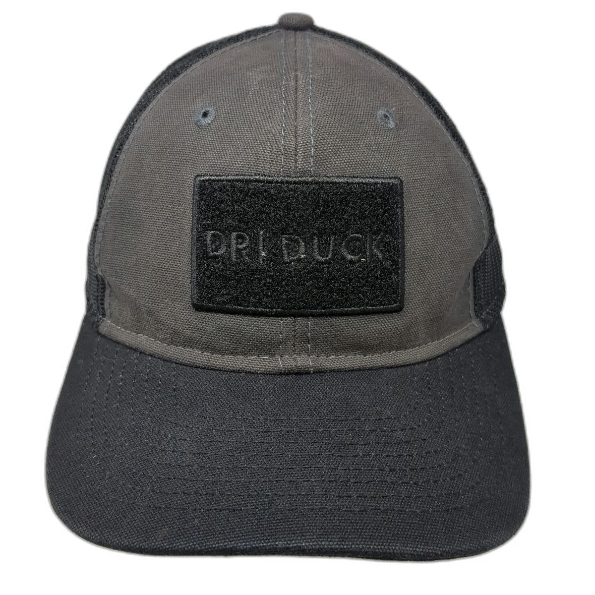 DRI DUCK Trucker Hat Black Gray One Size Mesh Back Snapback Patch Canvas Rugged