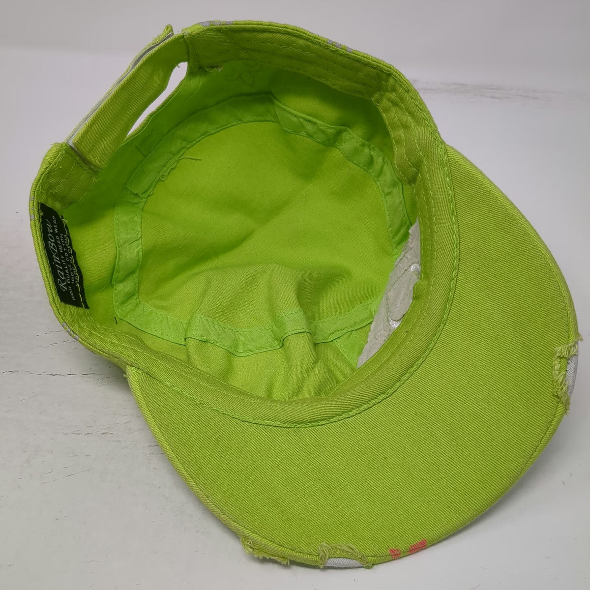 RainBow Army Cap Green One Size Fleur De Lis Rhinestone Distressed Strapback Hat