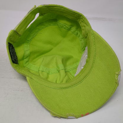 RainBow Army Cap Green One Size Fleur De Lis Rhinestone Distressed Strapback Hat