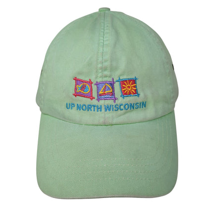 Up North Wisconsin Strapback Baseball Cap Green One Size Adjustable Embroidered