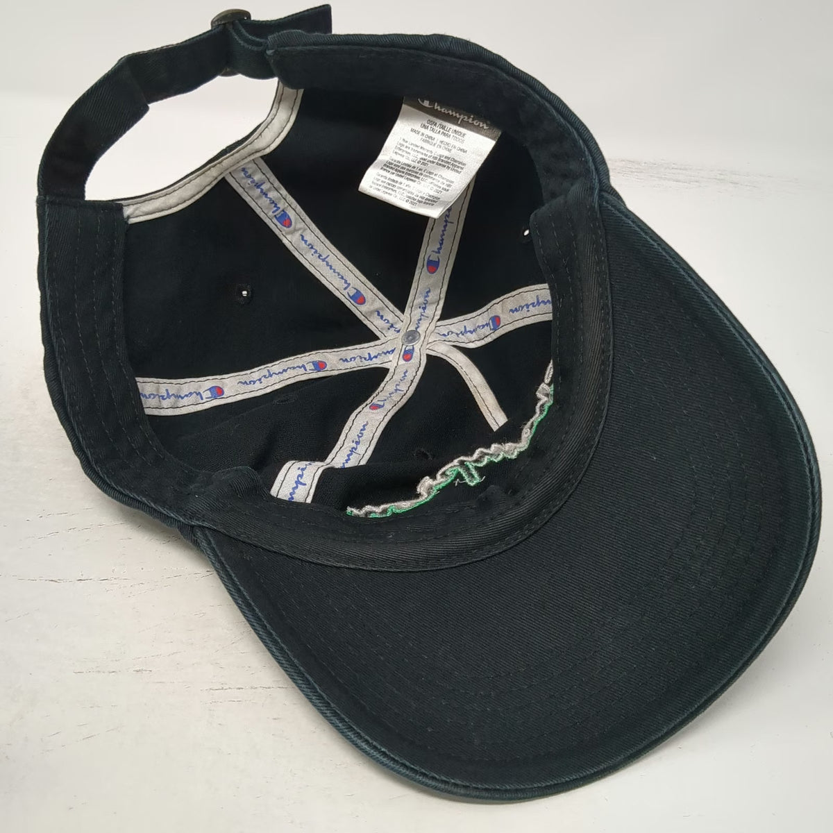 Champion 5 Panel Hat Black One Size Cotton Script Logo Slideback Strapback