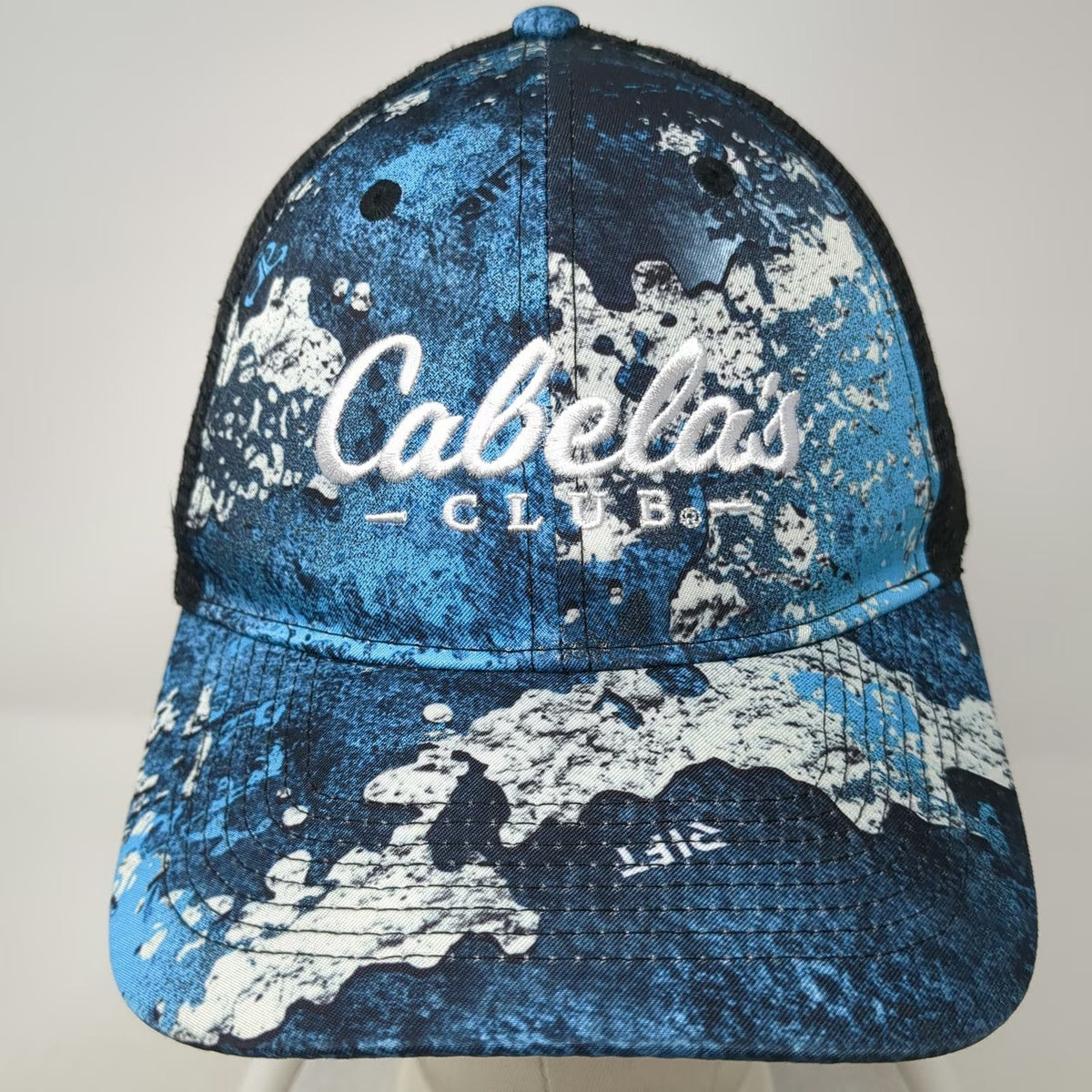 Cabela's Trucker Hat Blue One Size Mesh Snapback Rift Camo CLUB Embroidered Logo