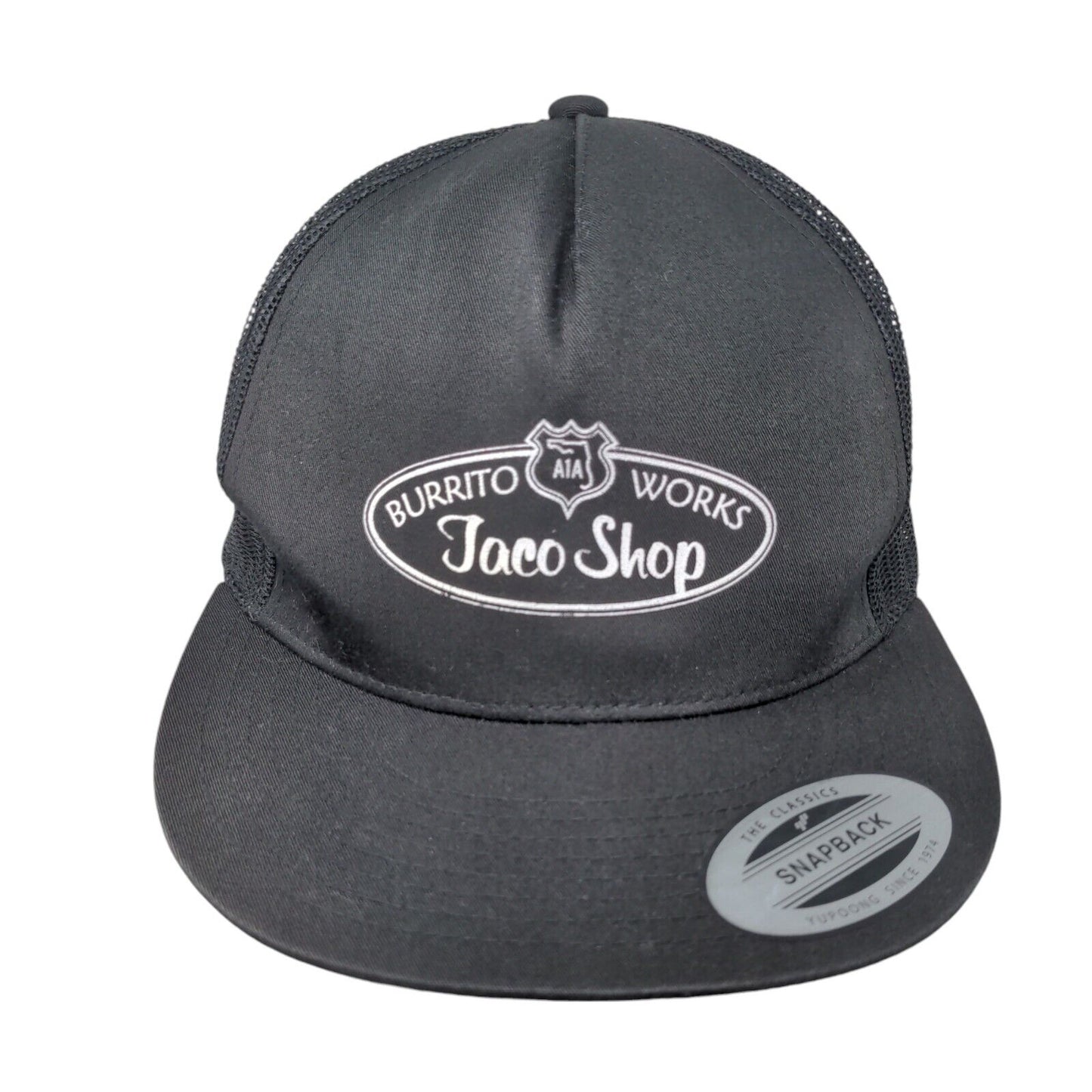 A1A Burrito Works Taco Shop Snapback Trucker Hat Black One Size Mesh Back