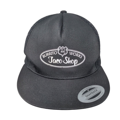 A1A Burrito Works Taco Shop Snapback Trucker Hat Black One Size Mesh Back