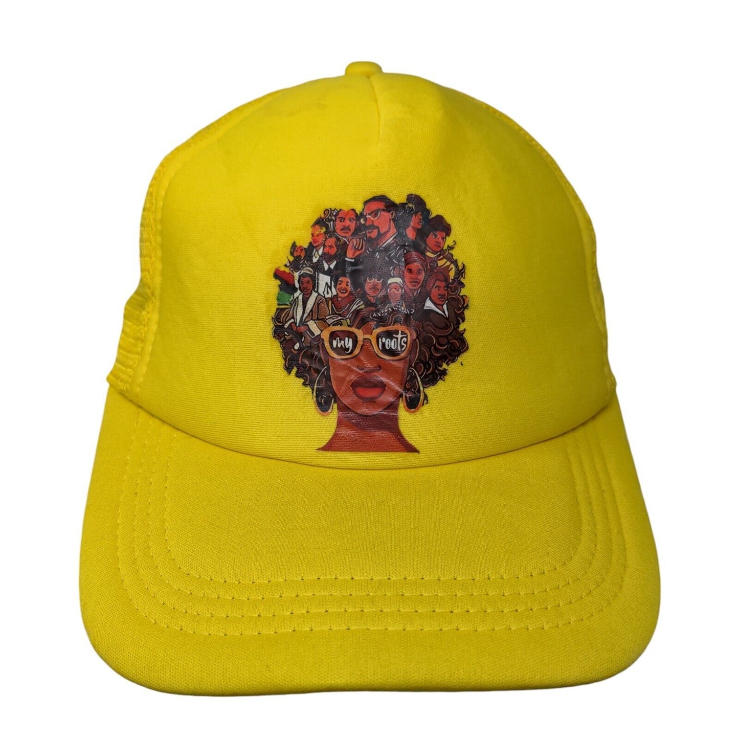 Afro Woman My Roots Snapback Mesh Back Trucker Hat Yellow One Size