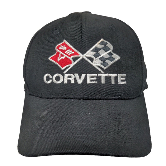 Corvette Strapback Hat Black One Size Adjustable Embroidered Hot Rods Plus