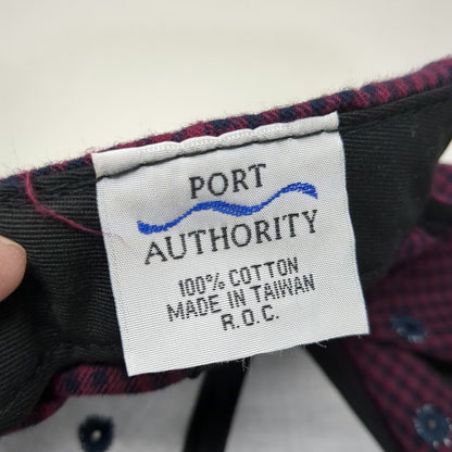 Port Authority Baseball Cap Blue Red One Size Gingham FMC Logo Cotton Hat