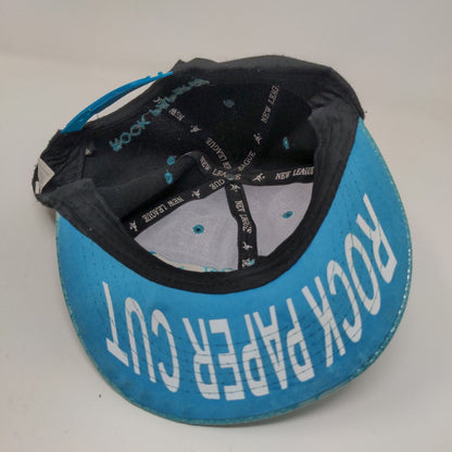 New League Men's Snapback Hat Black Blue Size OSFA Embroidered Rock Paper Cut