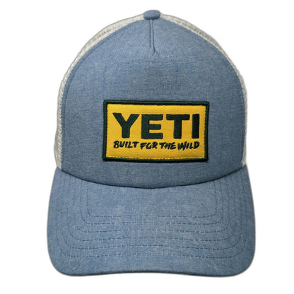 YETI Trucker Hat Blue One Size Built For The Wild Mesh Snapback Patch Green Brim