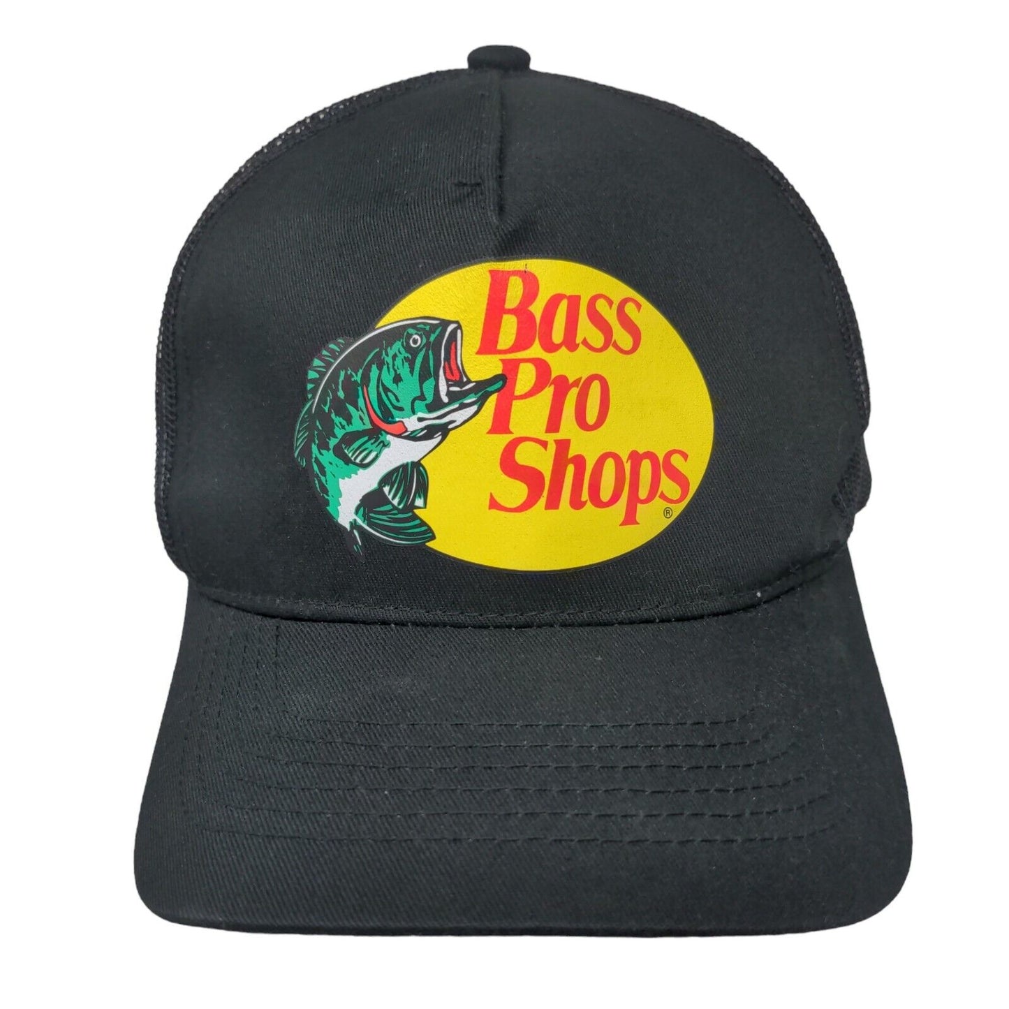 Bass Pro Shops Snapback Trucker Hat Black OSFM Mesh Back Gone Fishing