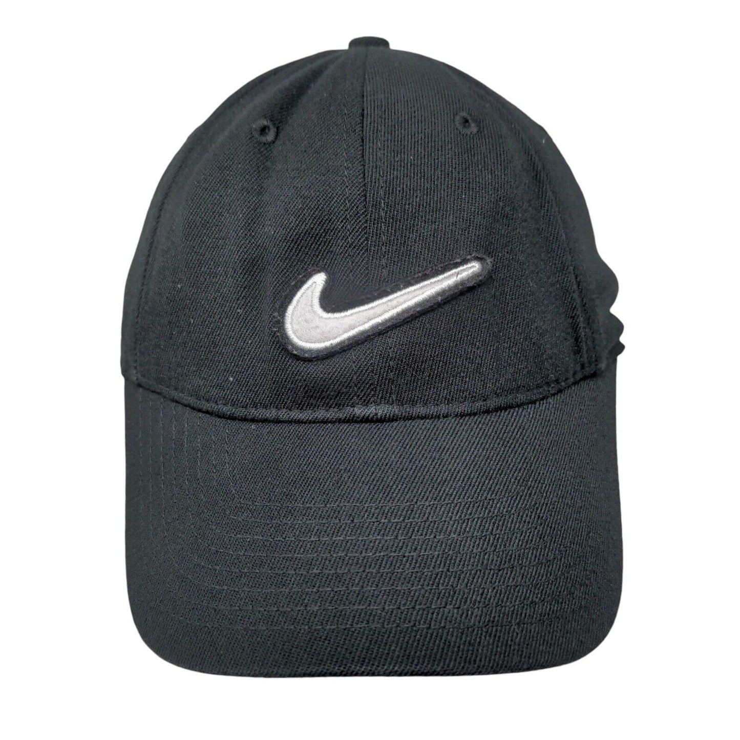 Nike Swoosh Fitted Hat Black OSFM Legacy91 Solid Vent Holes 6 Panel