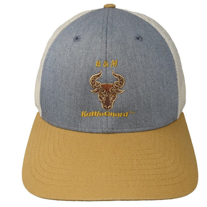 Richardson Trucker Hat Blue Beige L Mesh Snapback KattleGuard B & M Bull Logo