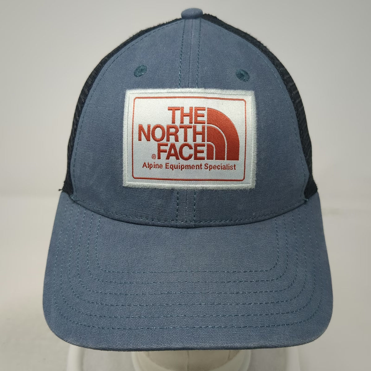 The North Face Trucker Hat Blue Black One Size Mesh Snapback Alpine Logo Patch