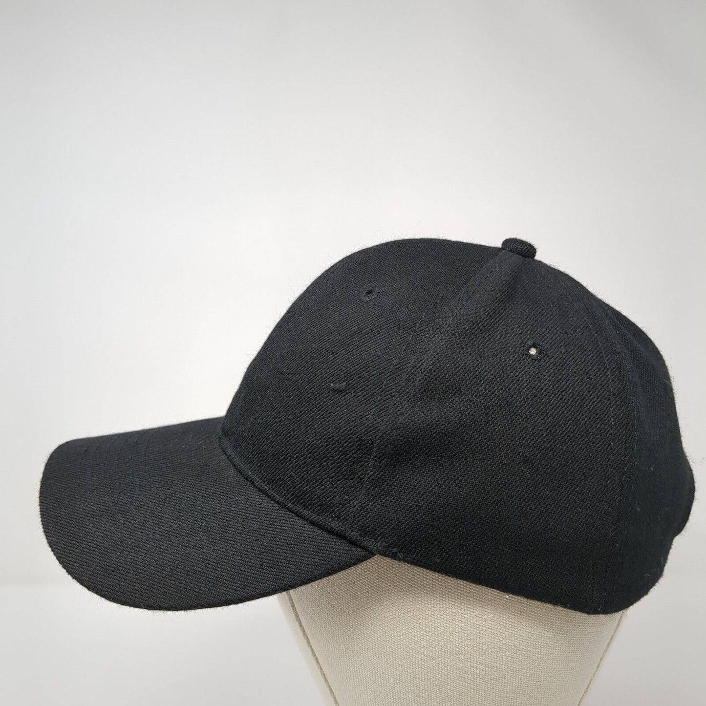 Unbranded Strapback Hat Black One Size 6 Panel Solid Adjustable Blank