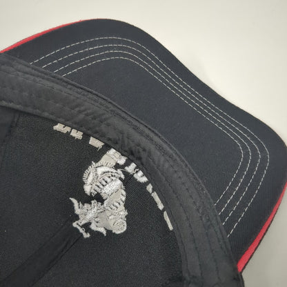 Marines EGA Logo Black Snapback Hat One Size Contrast Stitching Red Trim USA