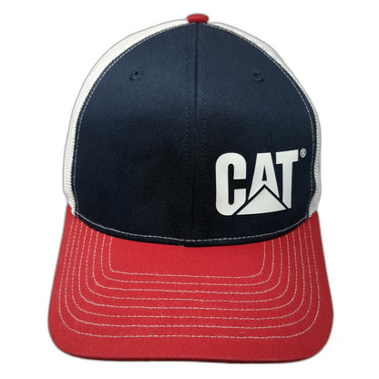 Richardson Trucker Hat Blue OS CAT American Flag Patch Mesh Snapback 112 Work