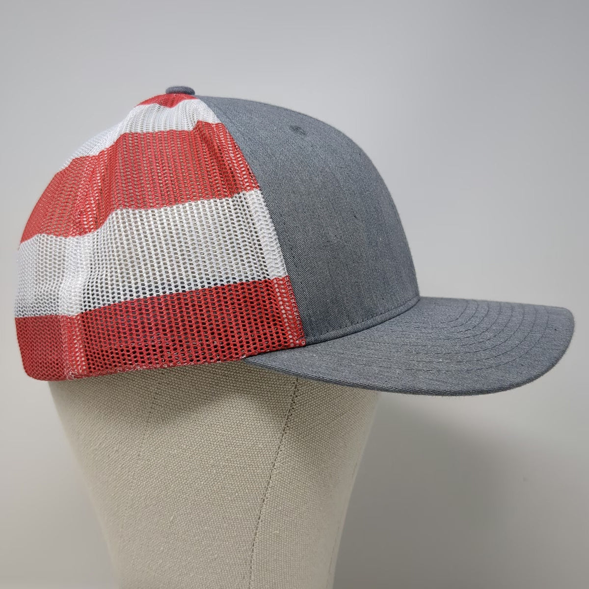 Richardson Trucker Hat Gray One Size American Flag CNR Leather Patch Snapback