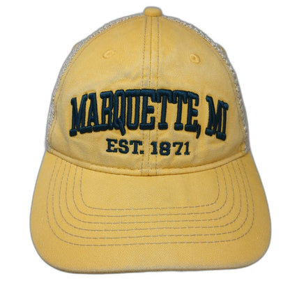 DK Embroidery Trucker Hat Yellow OSFM Marquette MI Mesh Back Snapback Michigan