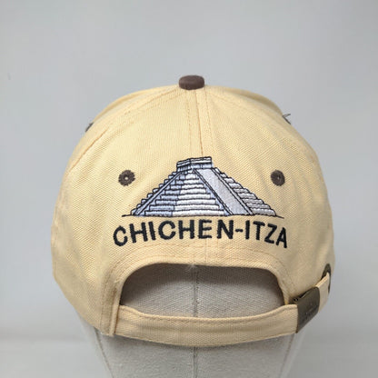 Cancun Mexico Slideback Hat Tan One Size Adjustable Embroidered Chichen-Itza