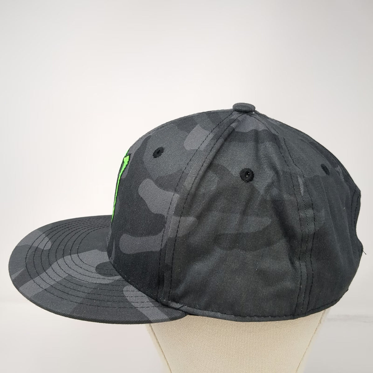 Monster Energy Snapback Black Gray Green Camo One Size Flat Brim Embroidered Hat