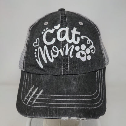 Cat Mom Paw Strapback Mesh Back Trucker Hat Gray OSFA 6 Panel HG