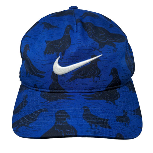 Nike Strapback Hat Blue OSFM Bird Print Embroidered Swoosh Classic99 Dri-Fit