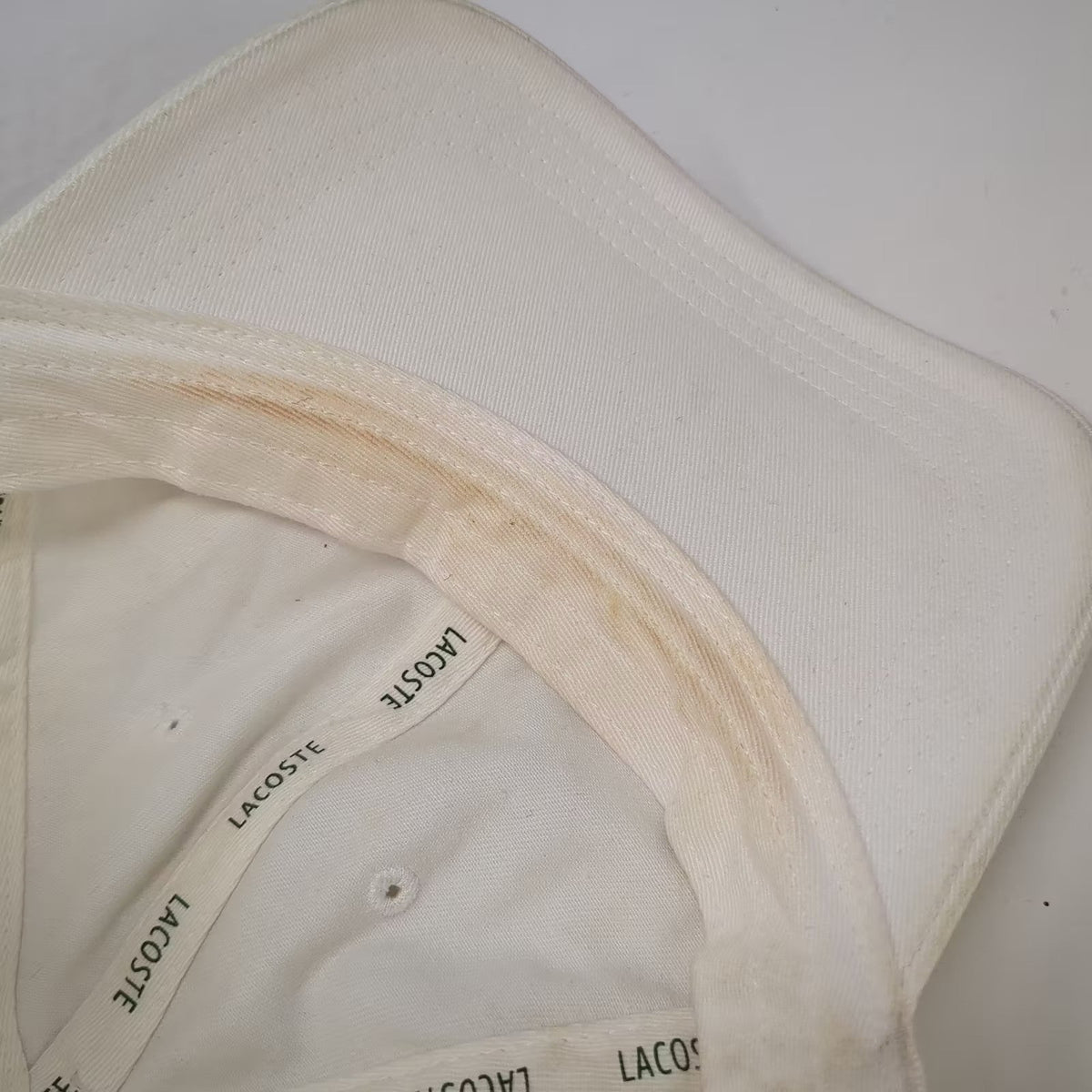 Lacoste White Baseball Cap One Size Leather Strap Side Logo Slideback Hat Cotton
