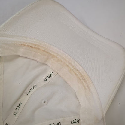 Lacoste White Baseball Cap One Size Leather Strap Side Logo Slideback Hat Cotton