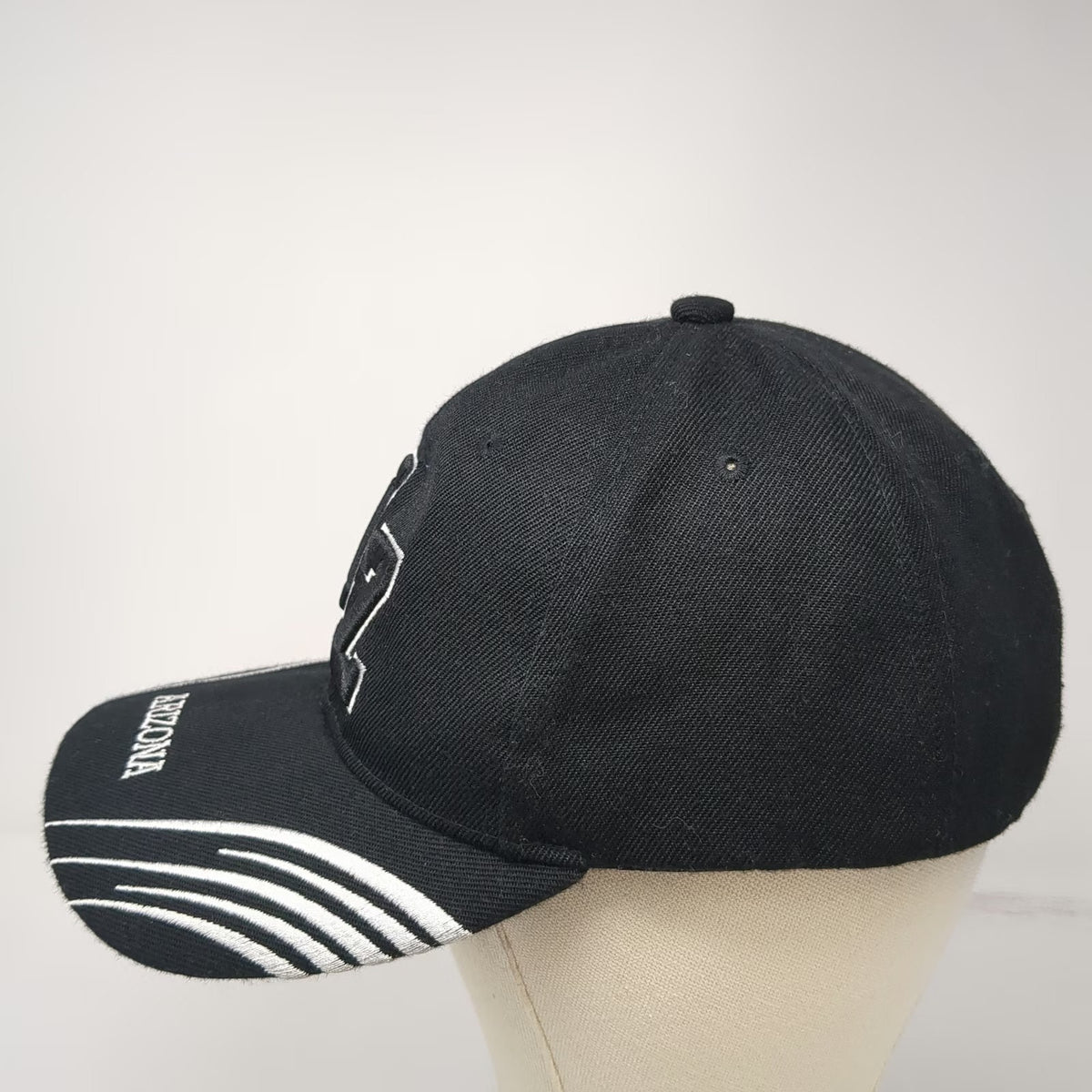 Black Baseball Cap One Size Arizona AZ Embroidered Strapback Curved Bill Hat
