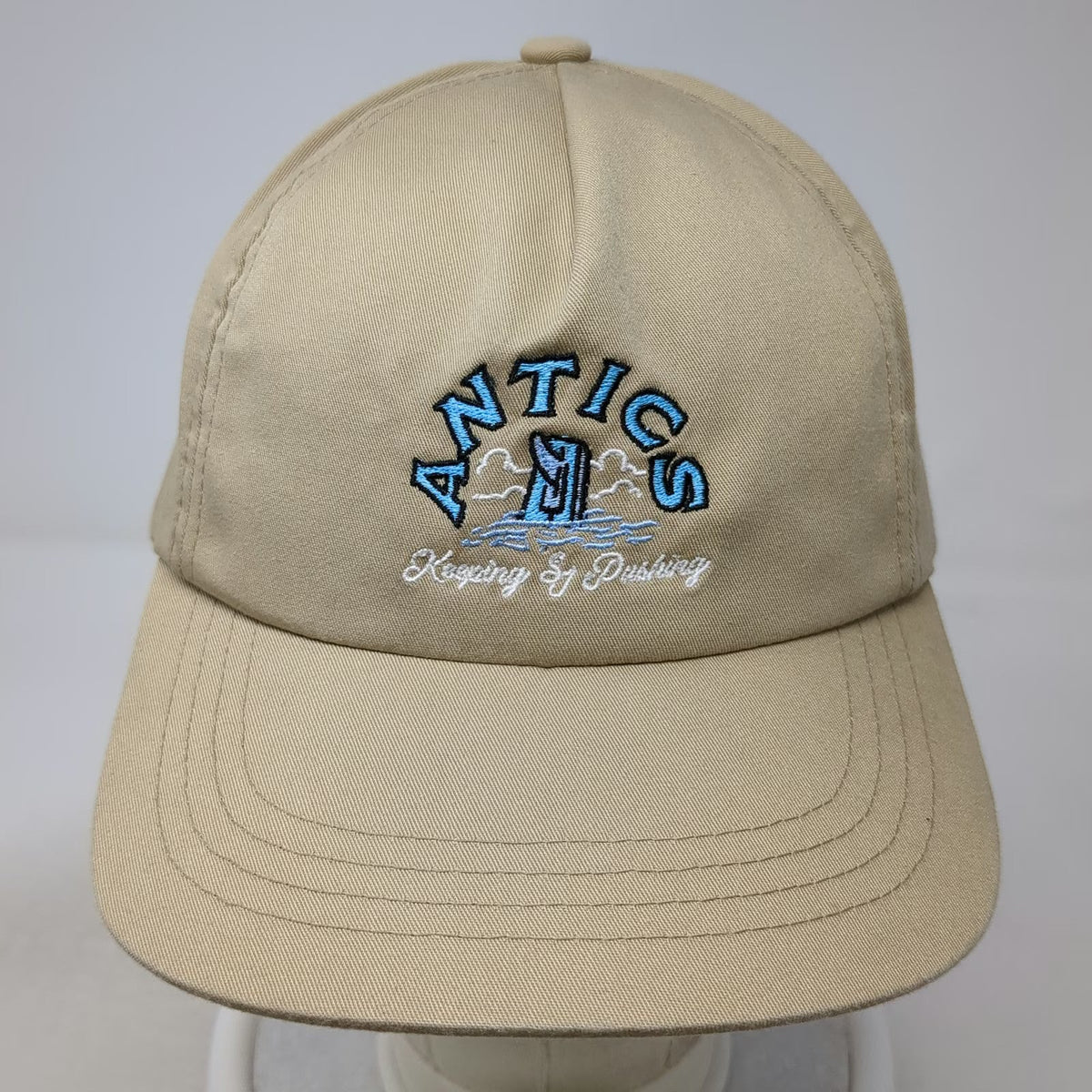 Yupoong 5 Panel Beige One Size Antics Keeping & Pushing Snapback Hat Curved Brim
